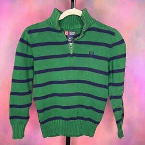 CHAPS 100% Cotton Green Blue Striped Sweater, Size M (10-12)